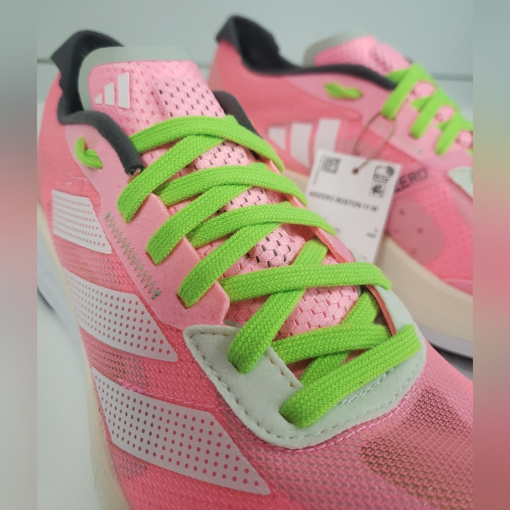 Adidas Adizero Boston 11 Beam Pink Green Bright Neon Running Sneakers Women 8.5 - Picture 4 of 11